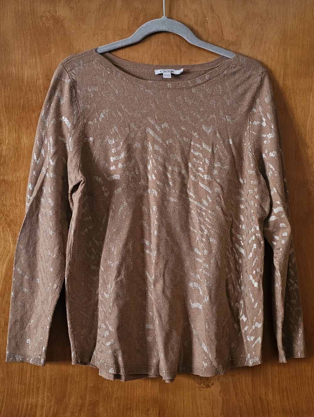 Chico’s Metallic Knit Sweater Women’s Size 2 Gold Shimmer Long Sleeve Top